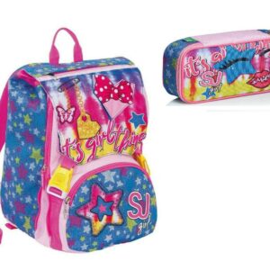 SCHOOLPACK ZAINO SDOPPIABILE SEVEN SJ GANG GIRL BIG FACCE + ASTUCCIO 3zip