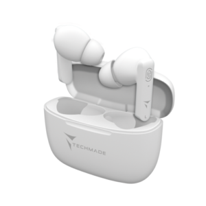 CUFFIE EARBUDS AURICOLARI TECHMADE SENZA FILO CON BOX RICARICA Bianco